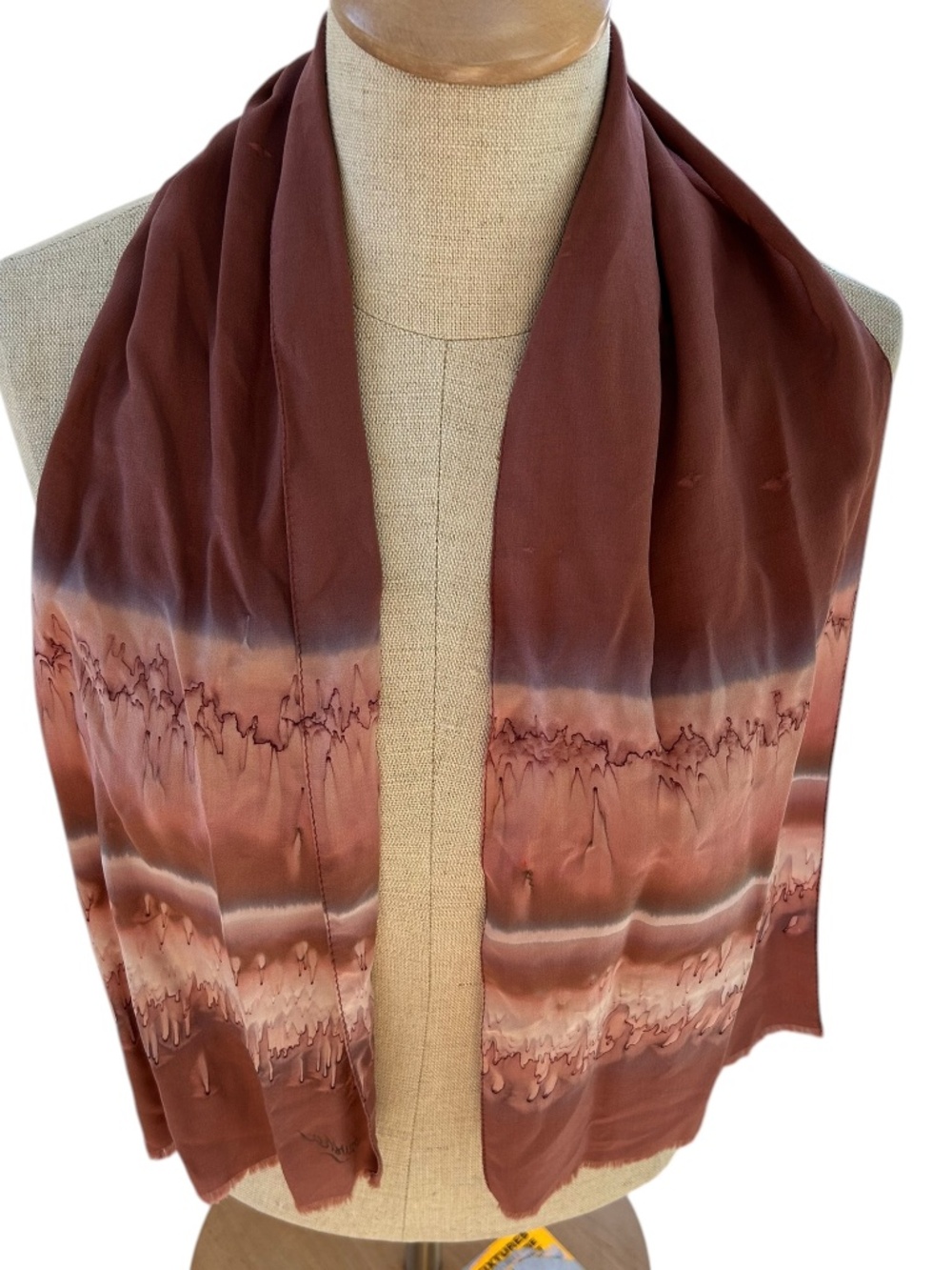Kriska vintage 100% silk terracotta dip tie dye rectangle scarf